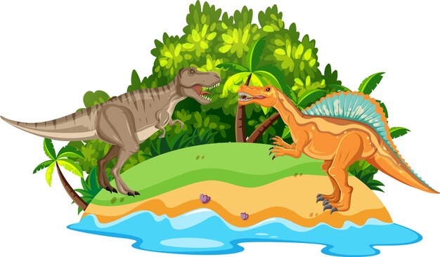 Scene with spinosaurus and TRex fighting