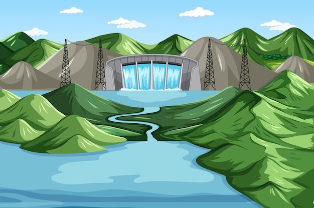 Free Vector scene with water dam