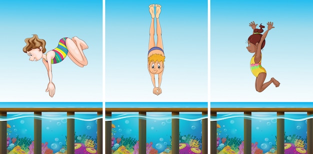 Free Vector scenes with people diving in the ocean