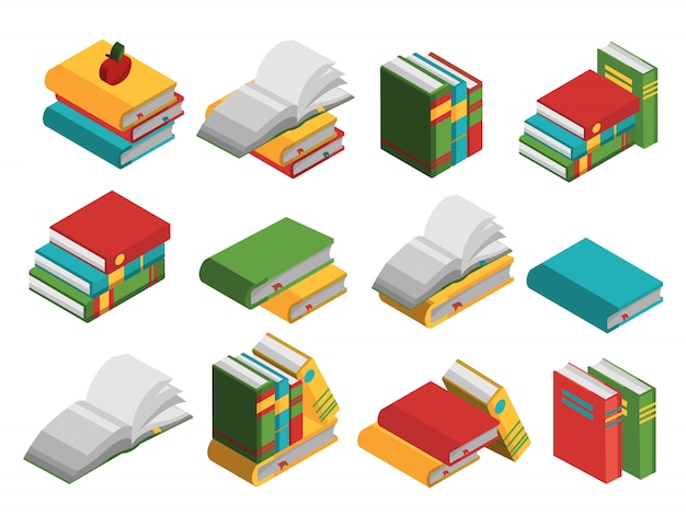 Free Vector school books isometric elements set