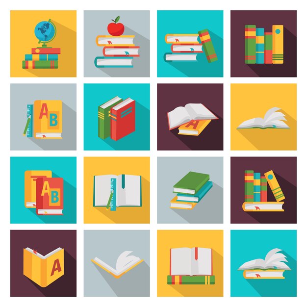 School Books Square Elements Set