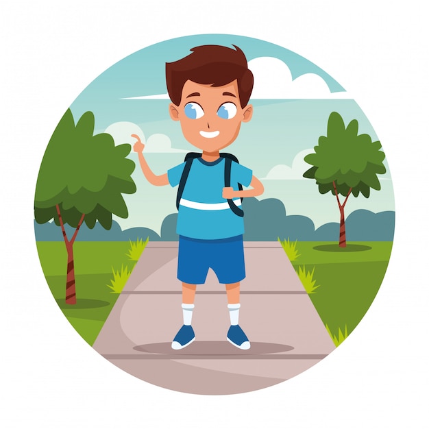 School boy with backpack cartoon