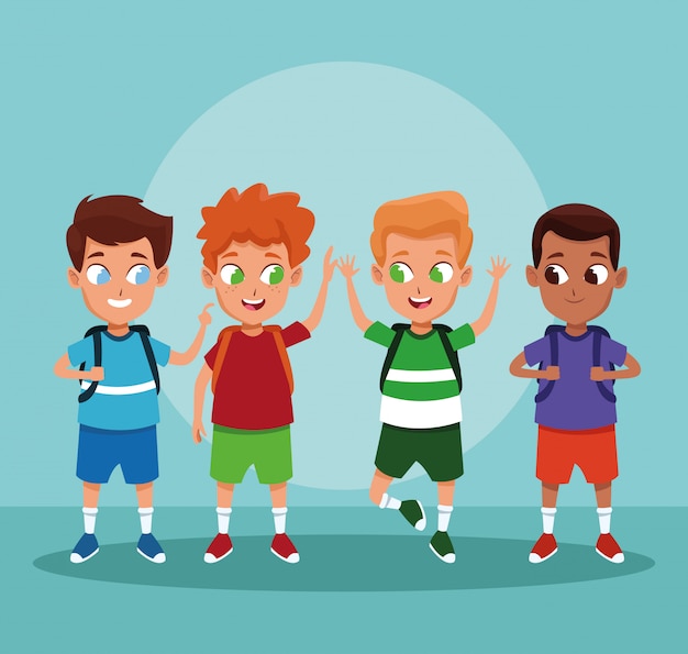 Free vector school boys cartoons on blue background