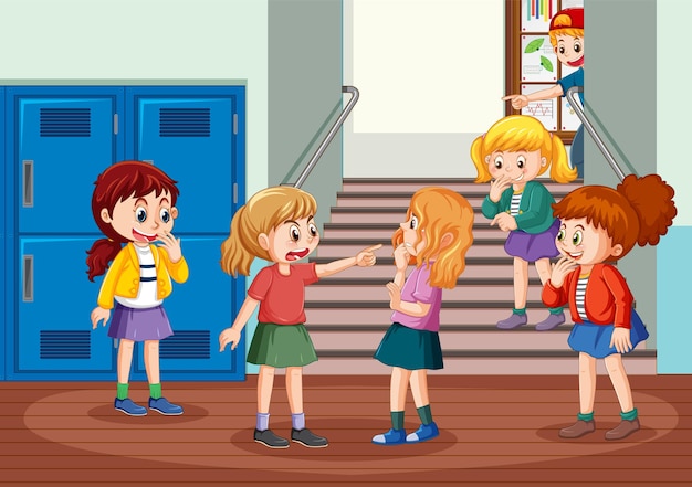 School bullying with student cartoon characters