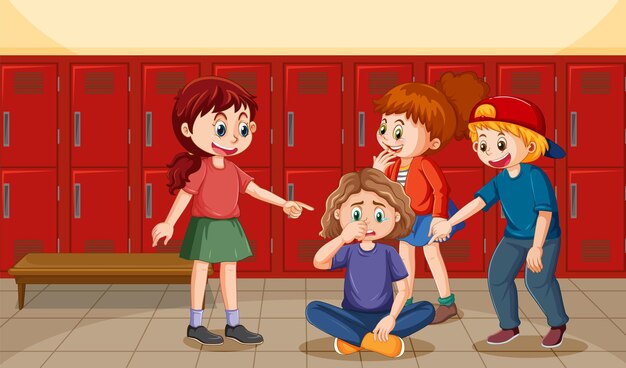 School bullying with student cartoon characters