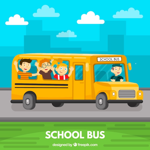 Free Vector school bus and children with flat design