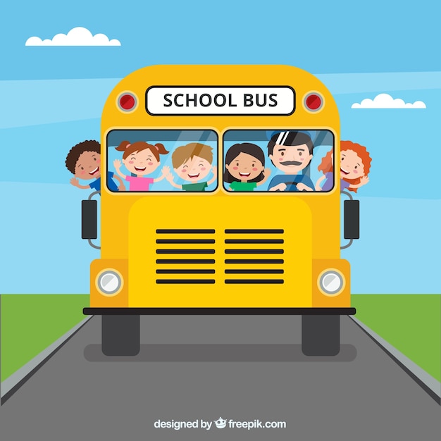 Free Vector school bus and children with flat design