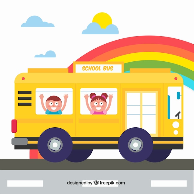 Free Vector school bus and children with flat design