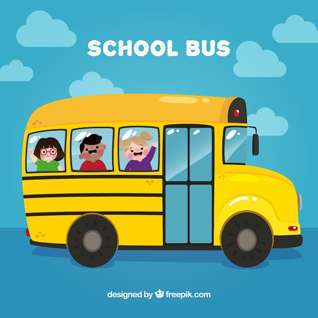 School bus with happy children