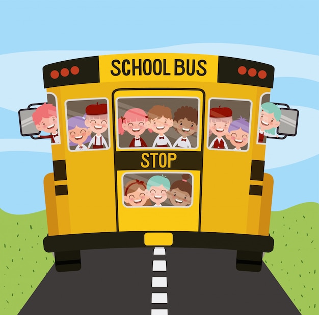 School bus with kids in the road