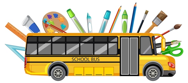 Free Vector school bus with supplies