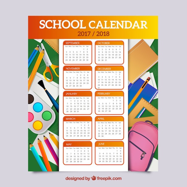 School calendar with elements in flat design