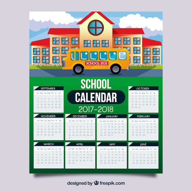 School calendar with facade of school