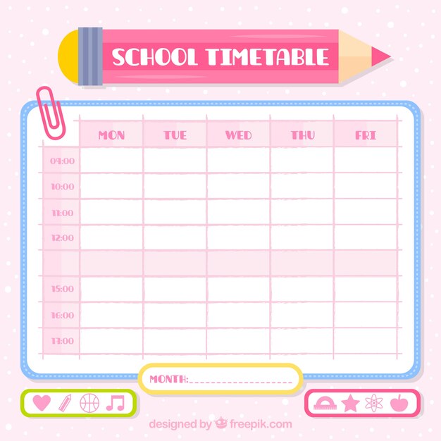 School calendar with pink pencil