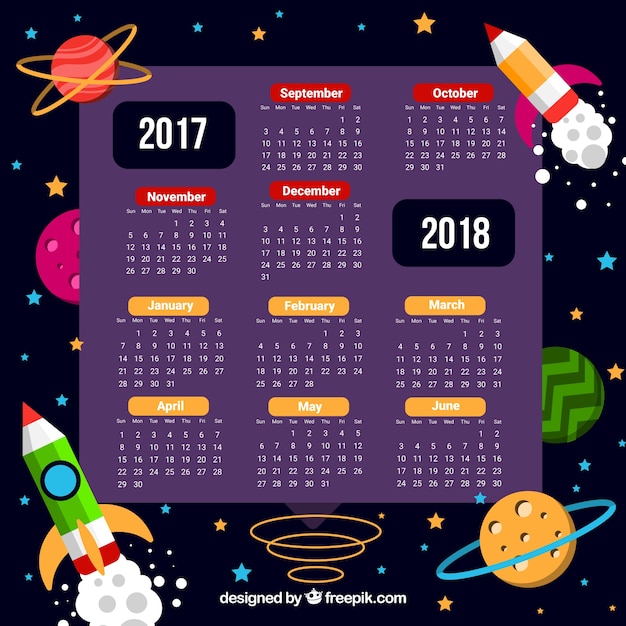 Free vector school calendar with space elements