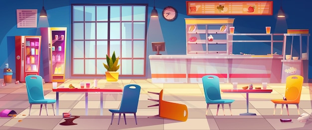 Free Vector school canteen interior with kitchen background