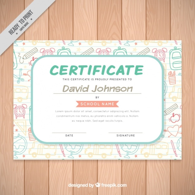 Free Vector school certificate with hand drawn school material