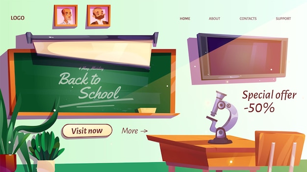 Free Vector school classroom interior on web page template