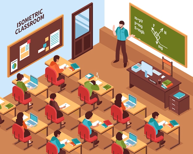 School Classroom Lesson Isometric Poster 