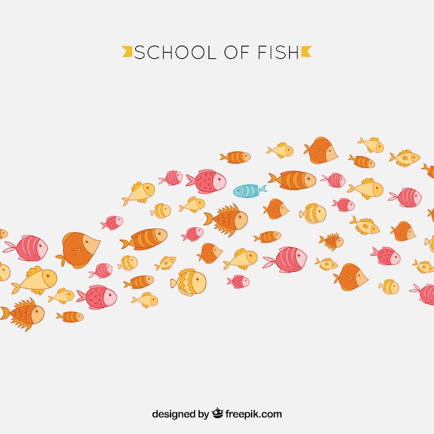 Free vector school of colorful fishes background in hand drawn style