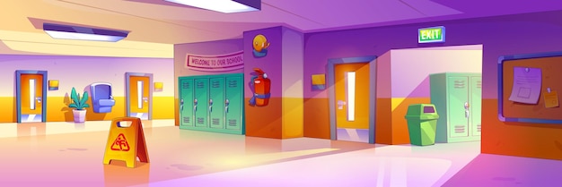 Free vector school corridor interior with furniture