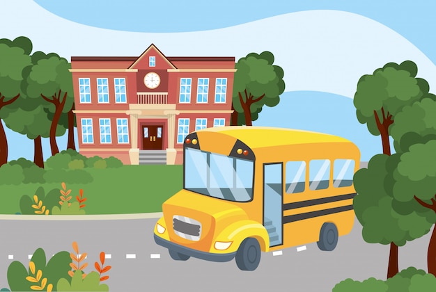 Free Vector school education with its bus transportation to students