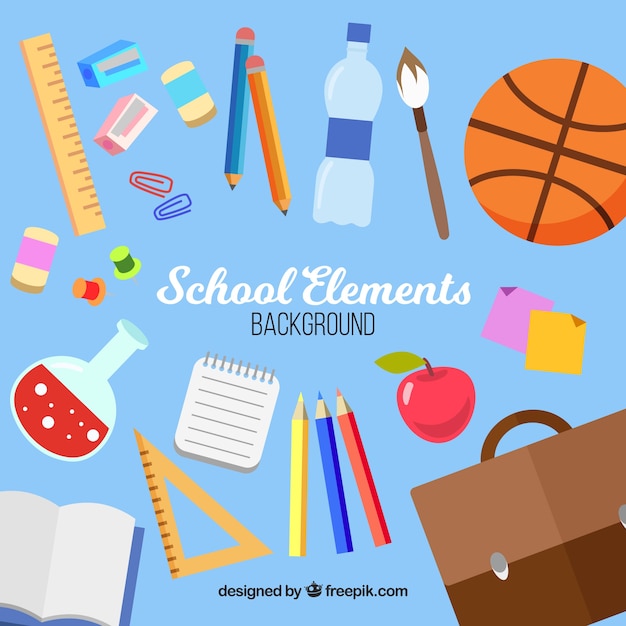 Free Vector school elements background with education supplies