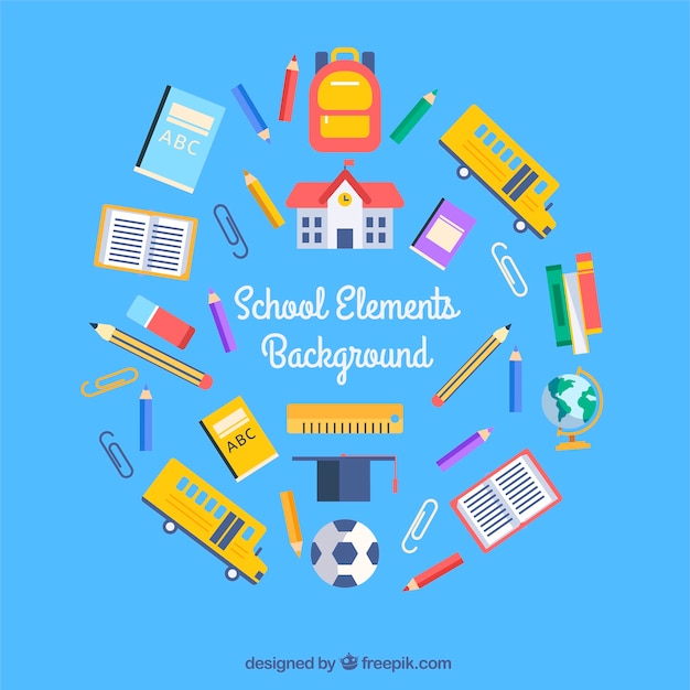 Free Vector school elements background with education supplies