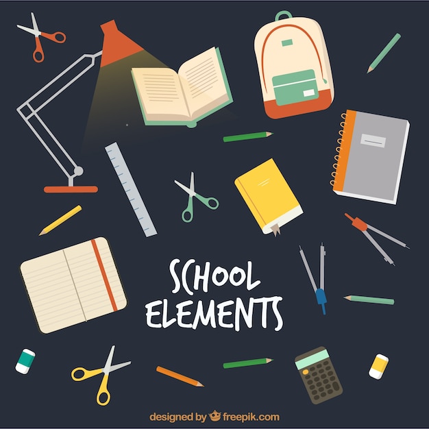 Free Vector school elements background with education supplies