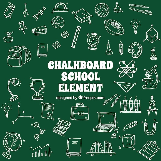 School elements in green chalkboard style