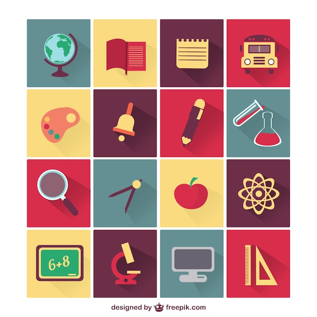 Free vector school elements and subjects icons set