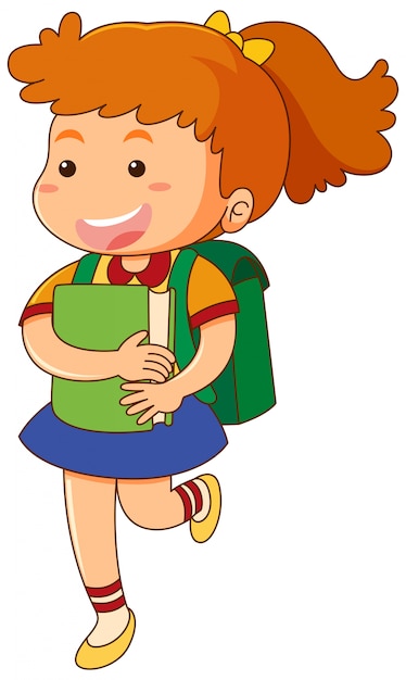 Free vector school girl with book and schoolbag