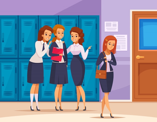 Free Vector school girls bullying composition