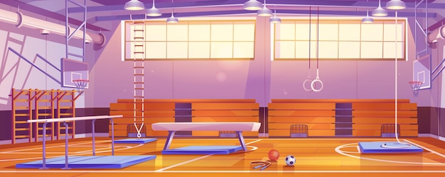 School gymnasium with sport equipment balls