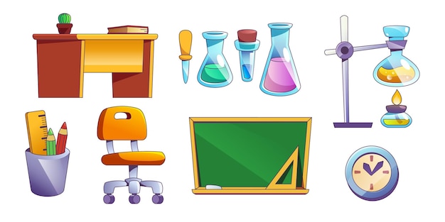 Free vector school lab interior furniture and equipment