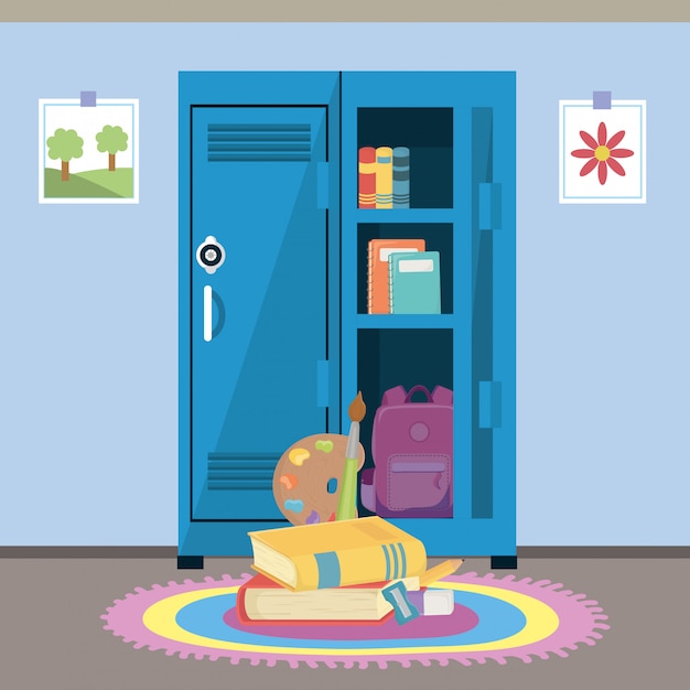 Free Vector school locker and supplies 