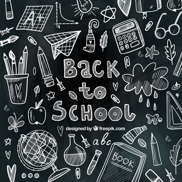 School materials drawn with chalk