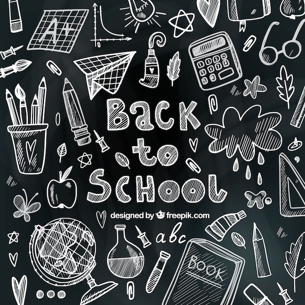 School materials drawn with chalk