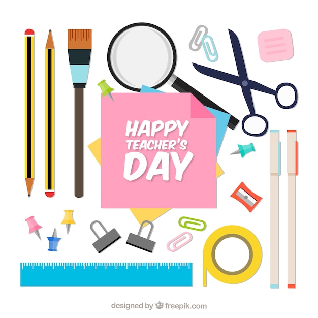 Free Vector school materials world teachers ' day