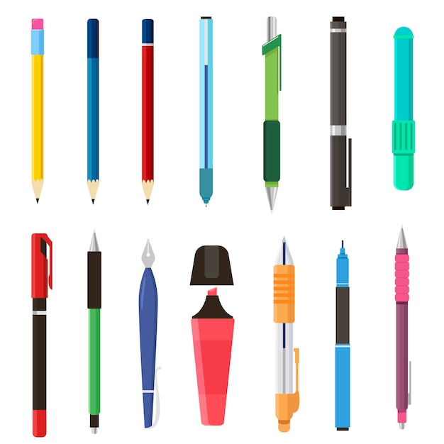 Free Vector school pens and pencils set. illustrations of stationery