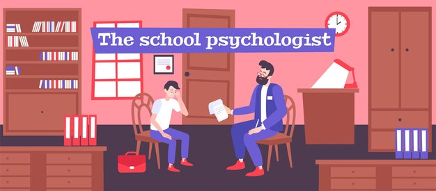 School psychologist helps schoolboy illustration