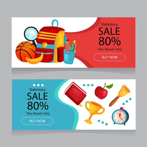 School sale banners with school elements stationary