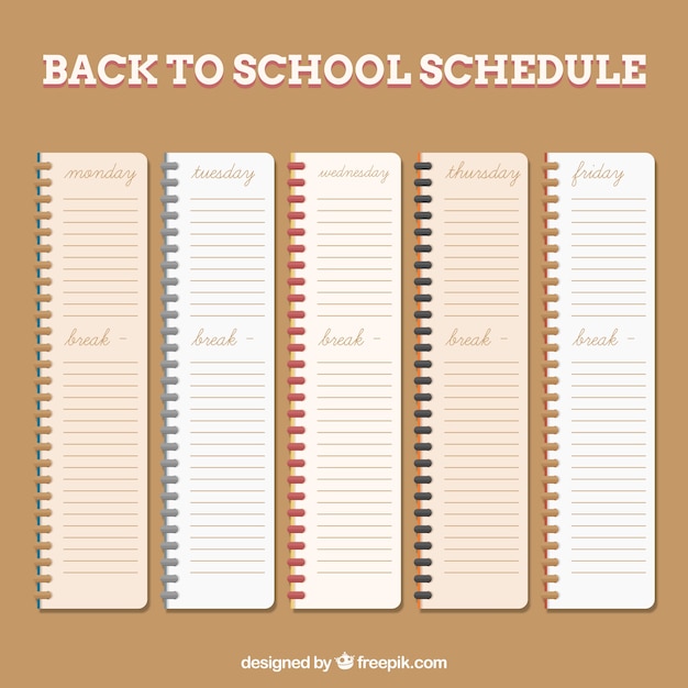 School schedules in notebooks