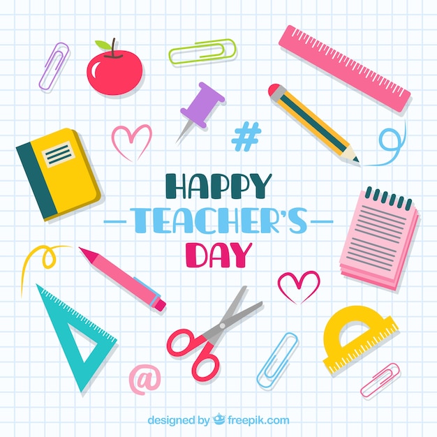 Free vector school stuff on a notebook sheet, teacher's day