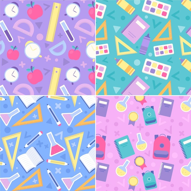 School supplies flat design seamless pattern