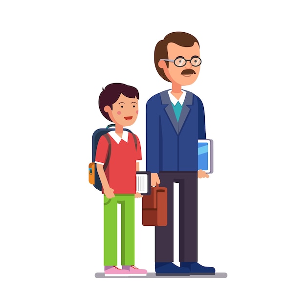 Free Vector school teacher standing with his son or student