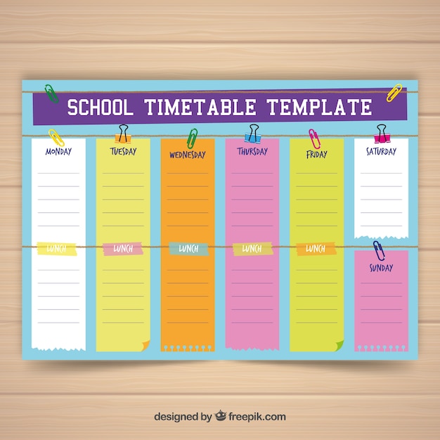 School timetable template with flat design