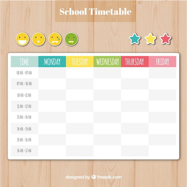 School timetable template with smilies and stars