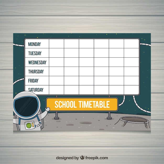 Free vector school timetable with astronaut