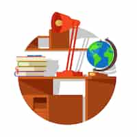 Free vector school wooden table with globe lamp books